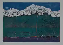 Rekviem for trallebanen i Ålvik. Fargetresnitt. 65 x 45 cm